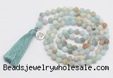 GMN2036 Knotted 8mm, 10mm matte amazonite 108 beads mala necklace with tassel & charm