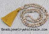 GMN204 Hand-knotted 6mm feldspar 108 beads mala necklaces with tassel