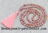 GMN205 Hand-knotted 6mm pink wooden jasper 108 beads mala necklaces with tassel