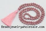 GMN206 Hand-knotted 6mm pink wooden jasper 108 beads mala necklaces with tassel