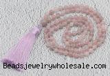 GMN215 Hand-knotted 6mm Madagascar rose quartz 108 beads mala necklaces with tassel