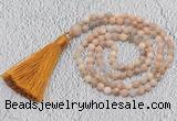 GMN216 Hand-knotted 6mm moonstone 108 beads mala necklaces with tassel