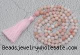 GMN218 Hand-knotted 6mm pink opal 108 beads mala necklaces with tassel