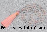 GMN219 Hand-knotted 6mm morganite 108 beads mala necklaces with tassel