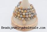 GMN2209 Hand-knotted 8mm, 10mm matte yellow crazy agate 108 beads mala necklace with charm