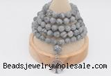 GMN2212 Hand-knotted 8mm, 10mm matte grey picture jasper 108 beads mala necklace with charm