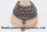 GMN2217 Hand-knotted 8mm, 10mm matte bronzite 108 beads mala necklace with charm