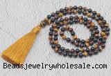 GMN222 Hand-knotted 6mm mixed tiger eye 108 beads mala necklaces with tassel