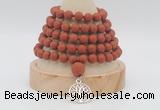 GMN2225 Hand-knotted 8mm, 10mm matte red jasper108 beads mala necklace with charm