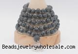 GMN2228 Hand-knotted 8mm, 10mm matte black labradorite 108 beads mala necklace with charm