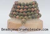 GMN2234 Hand-knotted 8mm, 10mm matte unakite 108 beads mala necklaces with charm