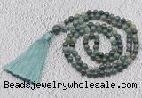 GMN225 Hand-knotted 6mm moss agate 108 beads mala necklaces with tassel