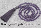 GMN234 Hand-knotted 6mm amethyst 108 beads mala necklaces with tassel