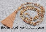 GMN236 Hand-knotted 6mm crazy lace agate 108 beads mala necklaces with tasse