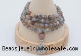 GMN2402 Hand-knotted 6mm Botswana agate 108 beads mala necklace with charm