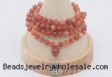 GMN2405 Hand-knotted 6mm fire agate 108 beads mala necklace with charm