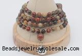 GMN2408 Hand-knotted 6mm picasso jasper 108 beads mala necklace with charm