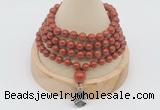 GMN2409 Hand-knotted 6mm red jasper 108 beads mala necklace with charm