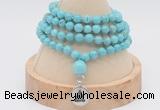 GMN2416 Hand-knotted 6mm blue howlite 108 beads mala necklace with charm