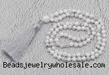 GMN242 Hand-knotted 6mm white howlite 108 beads mala necklaces with tassel