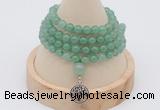 GMN2420 Hand-knotted 6mm green aventurine 108 beads mala necklace with charm