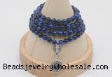 GMN2427 Hand-knotted 6mm blue tiger eye 108 beads mala necklace with charm