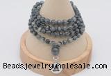 GMN2431 Hand-knotted 6mm eagle eye jasper 108 beads mala necklace with charm