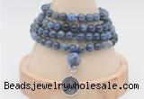 GMN2433 Hand-knotted 6mm dumortierite 108 beads mala necklace with charm