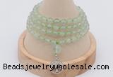 GMN2436 Hand-knotted 6mm prehnite 108 beads mala necklace with charm