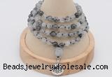 GMN2438 Hand-knotted 6mm black rutilated quartz 108 beads mala necklace with charm