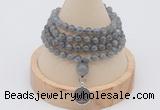 GMN2439 Hand-knotted 6mm labradorite 108 beads mala necklace with charm