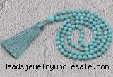 GMN244 Hand-knotted 6mm blue howlite 108 beads mala necklaces with tassel