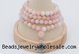 GMN2441 Hand-knotted 6mm natural pink opal 108 beads mala necklace with charm