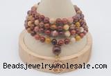 GMN2442 Hand-knotted 6mm mookaite 108 beads mala necklace with charm