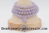 GMN2445 Hand-knotted 6mm lavender amethyst 108 beads mala necklaces with charm