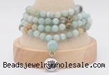 GMN2447 Hand-knotted 6mm amazonite 108 beads mala necklaces with charm