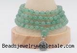 GMN2448 Hand-knotted 6mm green aventurine 108 beads mala necklaces with charm