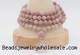 GMN2452 Hand-knotted 6mm pink wooden jasper 108 beads mala necklaces with charm