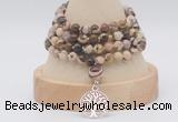 GMN2453 Hand-knotted 6mm zebra jasper 108 beads mala necklaces with charm