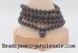 GMN2456 Hand-knotted 6mm brecciated jasper 108 beads mala necklaces with charm