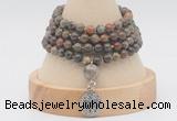 GMN2459 Hand-knotted 6mm ocean agate 108 beads mala necklaces with charm