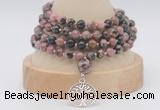 GMN2460 Hand-knotted 6mm rhodonite 108 beads mala necklaces with charm