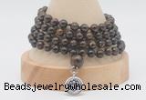 GMN2461 Hand-knotted 6mm bronzite 108 beads mala necklaces with charm