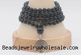 GMN2464 Hand-knotted 6mm black onyx 108 beads mala necklaces with charm