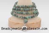 GMN2465 Hand-knotted 6mm African turquoise 108 beads mala necklaces with charm