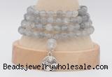 GMN2470 Hand-knotted 6mm cloudy quartz 108 beads mala necklaces with charm