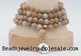 GMN2474 Hand-knotted 6mm picture jasper 108 beads mala necklaces with charm