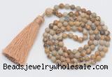 GMN250 Hand-knotted 6mm picture jasper 108 beads mala necklaces with tassel