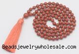 GMN252 Hand-knotted 6mm red jasper 108 beads mala necklaces with tassel