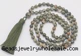 GMN254 Hand-knotted 6mm rhyolite 108 beads mala necklaces with tassel